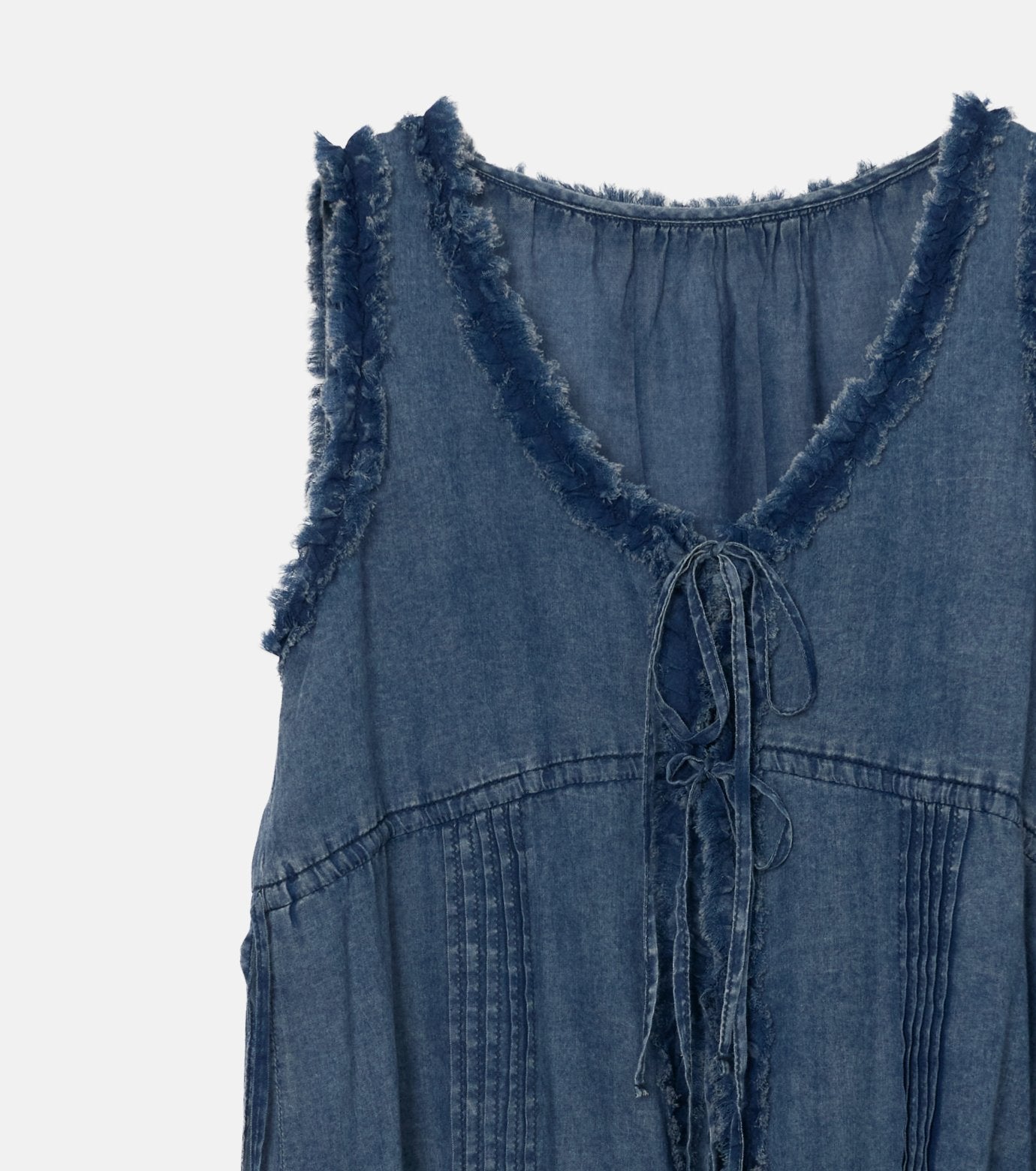 Washed Denim Frill Blouse