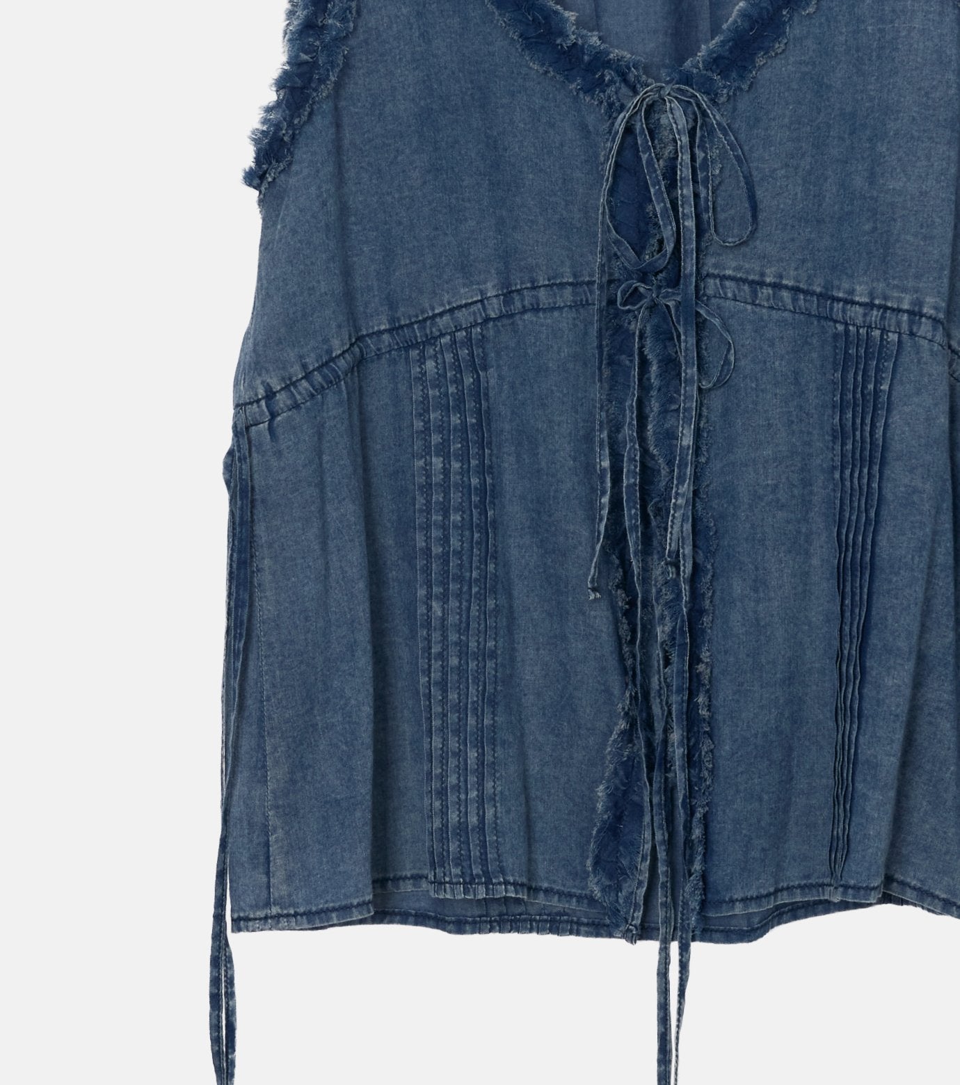 Washed Denim Frill Blouse