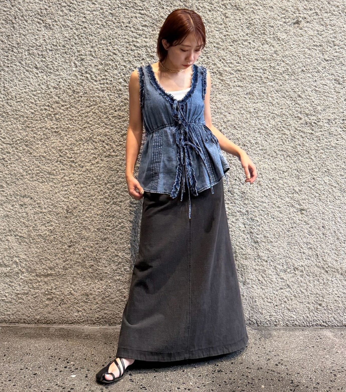 Washed Denim Frill Blouse