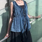 Washed Denim Frill Blouse
