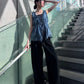 Washed Denim Frill Blouse