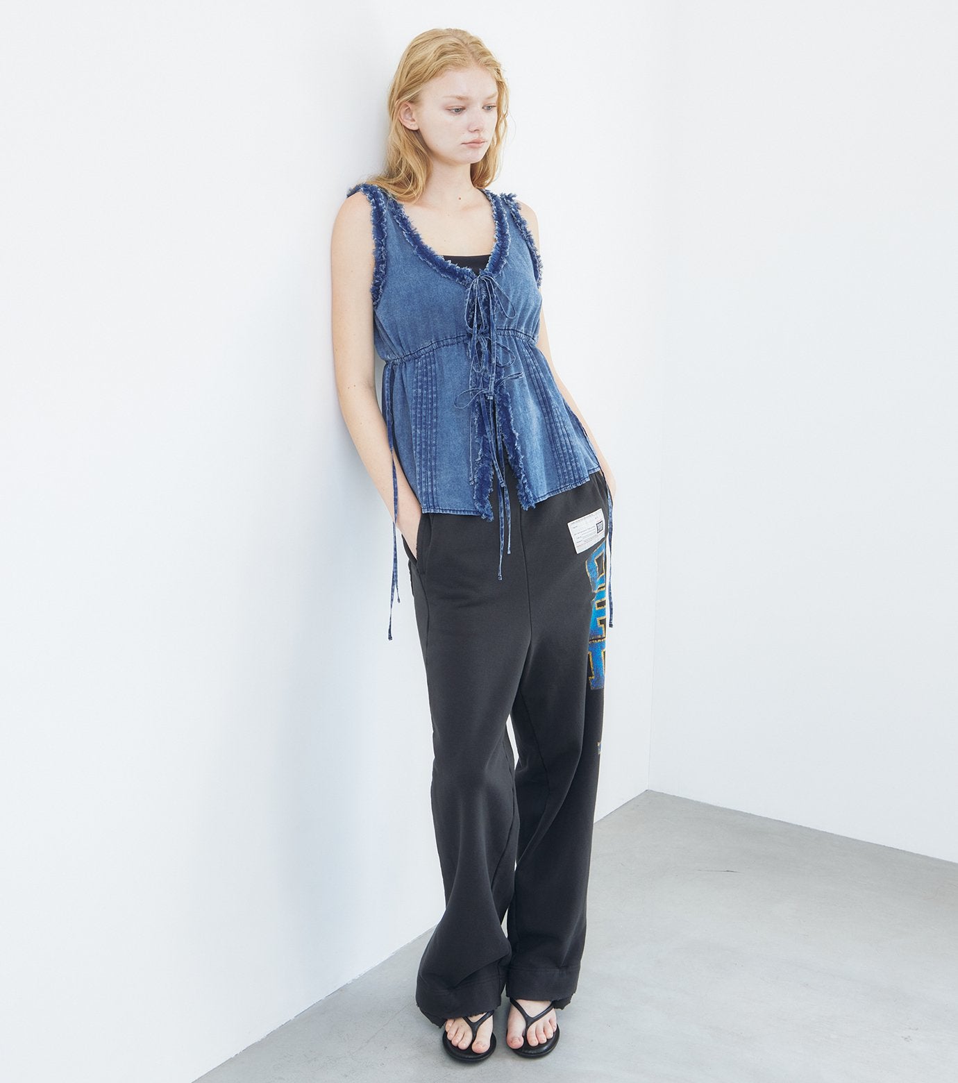 Washed Denim Frill Blouse