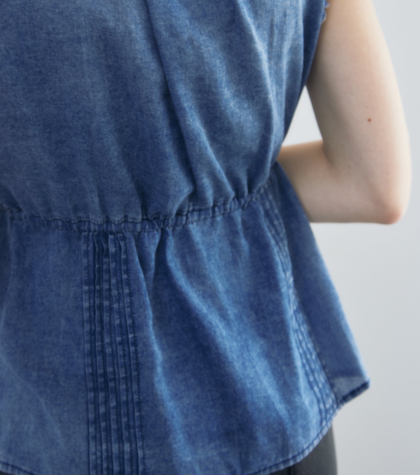 Washed Denim Frill Blouse