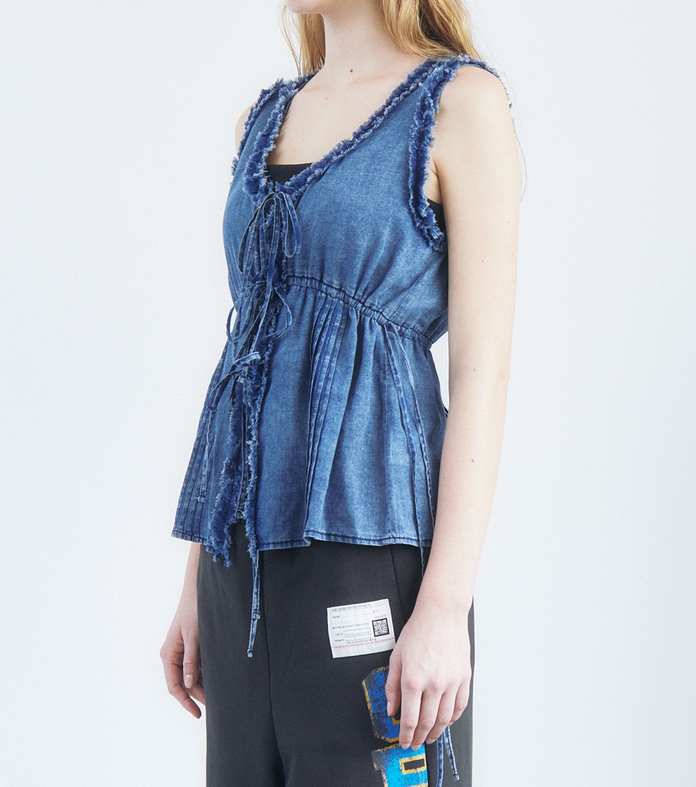 Washed Denim Frill Blouse