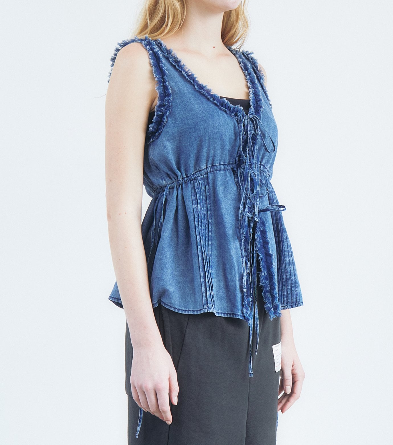 Washed Denim Frill Blouse