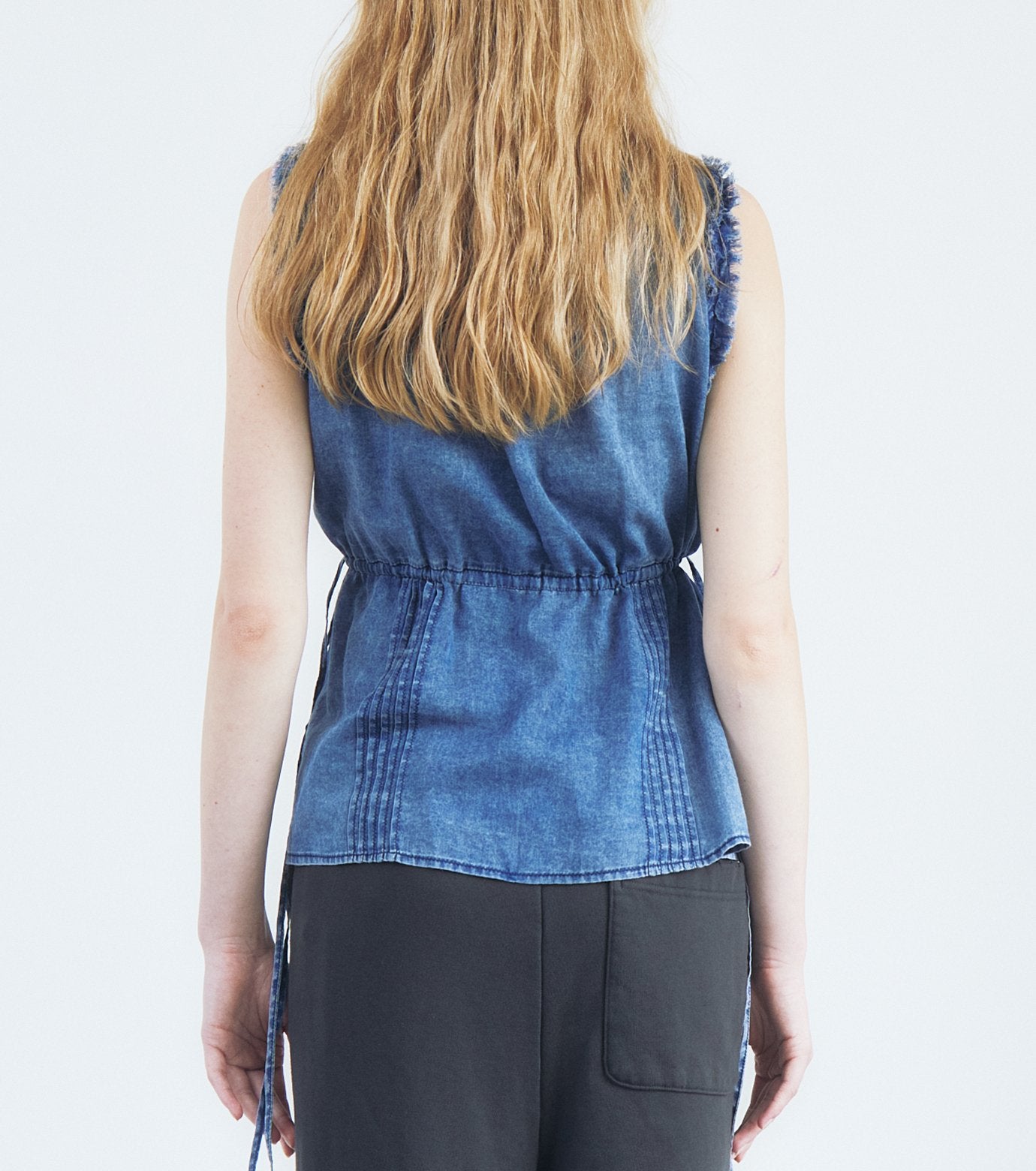 Washed Denim Frill Blouse