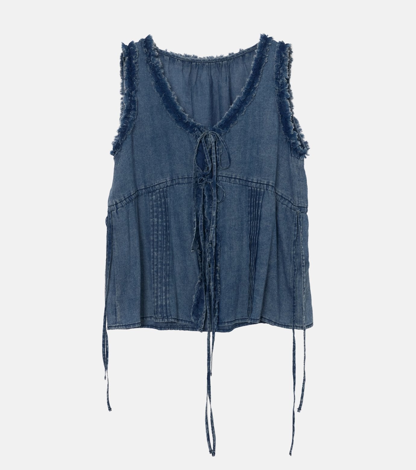 Washed Denim Frill Blouse