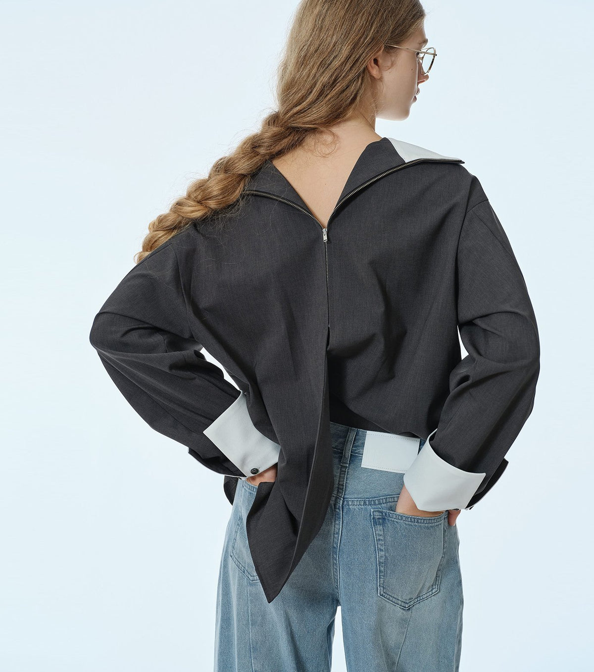 Suiting High-Neck Back-Zip Top