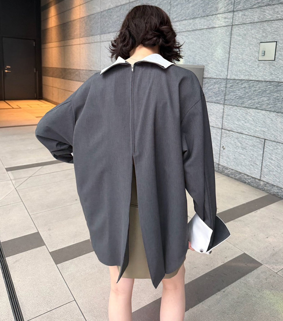 Suiting High-Neck Back-Zip Top