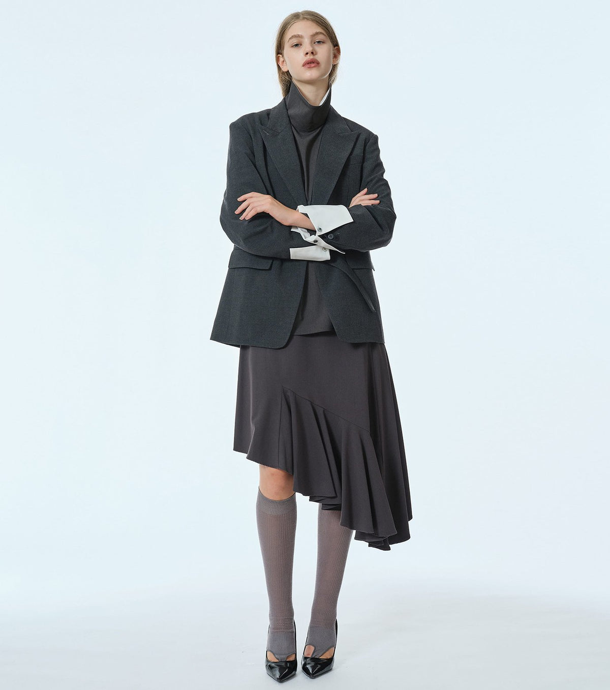 Suiting High-Neck Back-Zip Top
