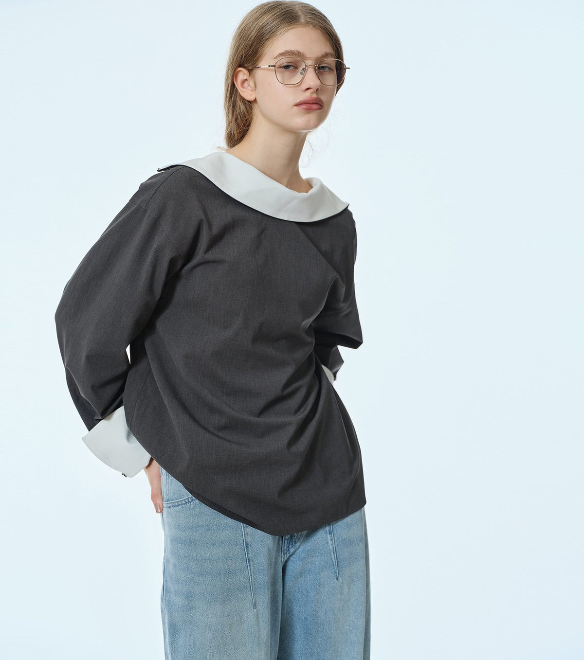 Suiting High-Neck Back-Zip Top