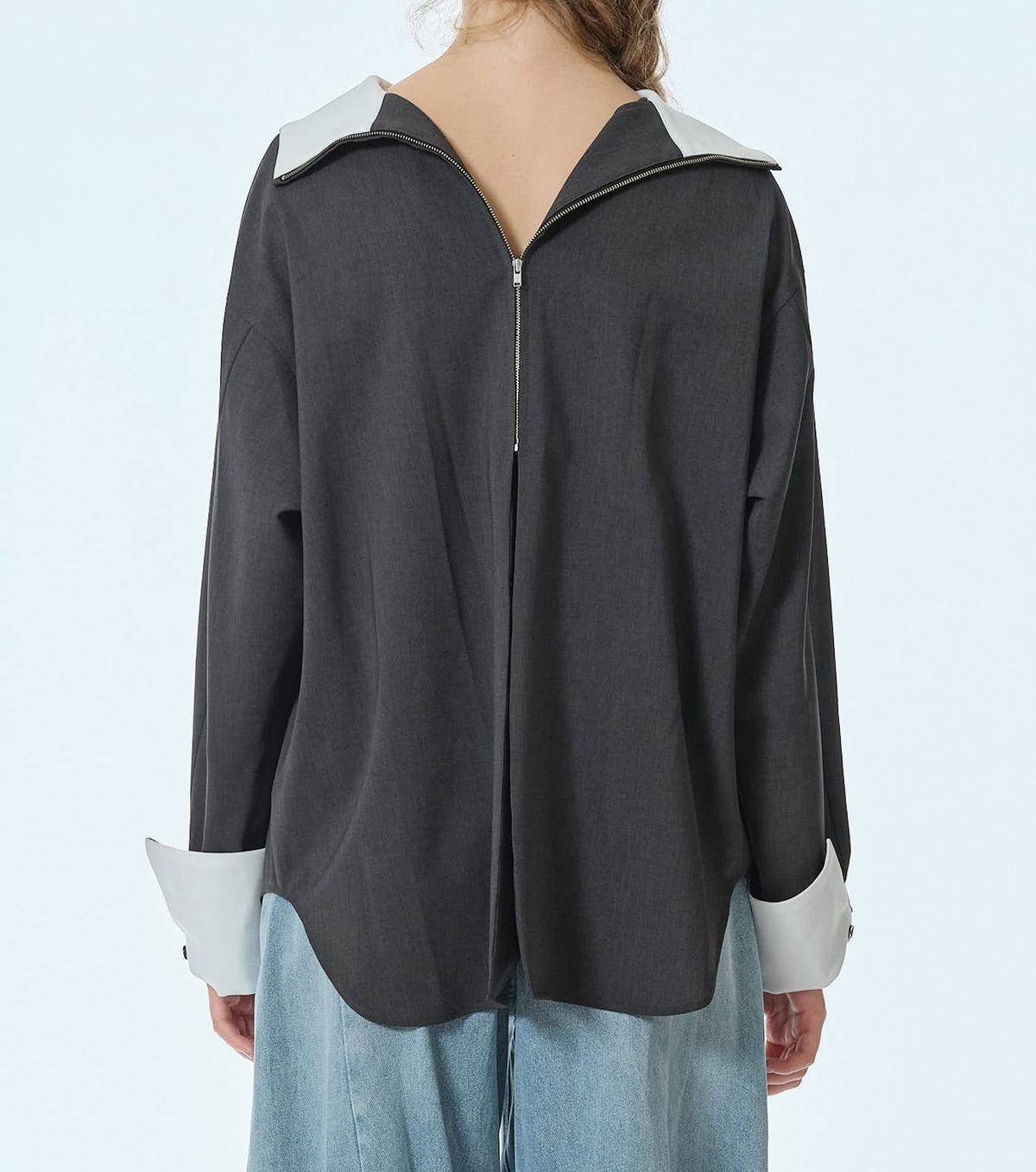 Suiting High-Neck Back-Zip Top