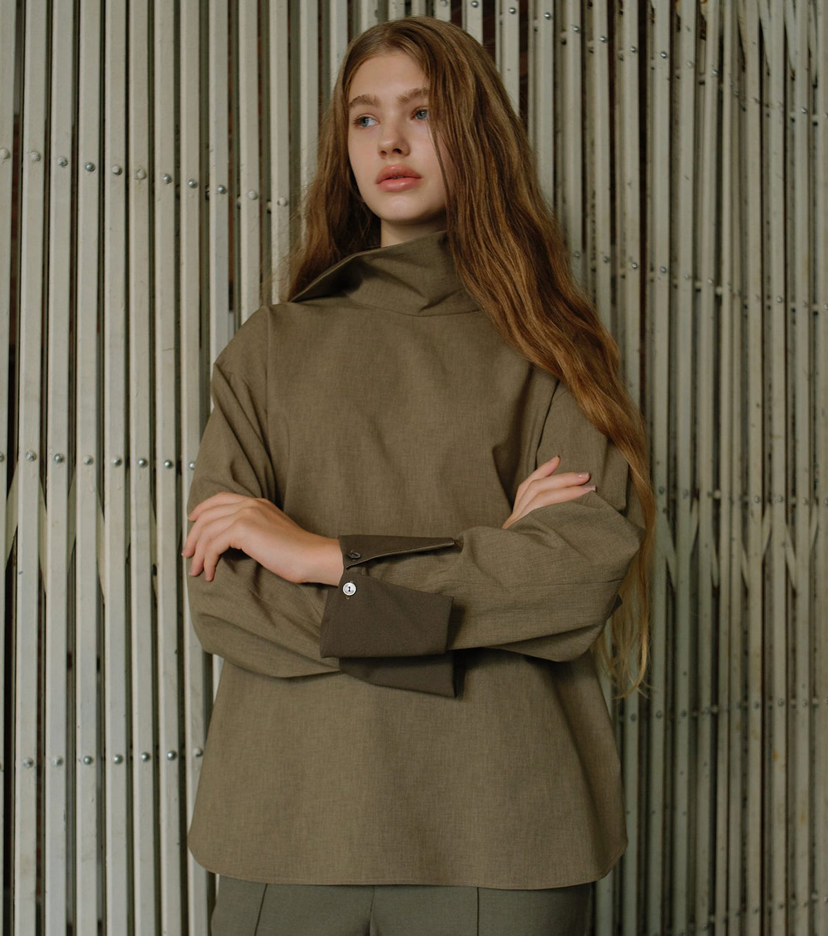 Suiting High-Neck Back-Zip Top