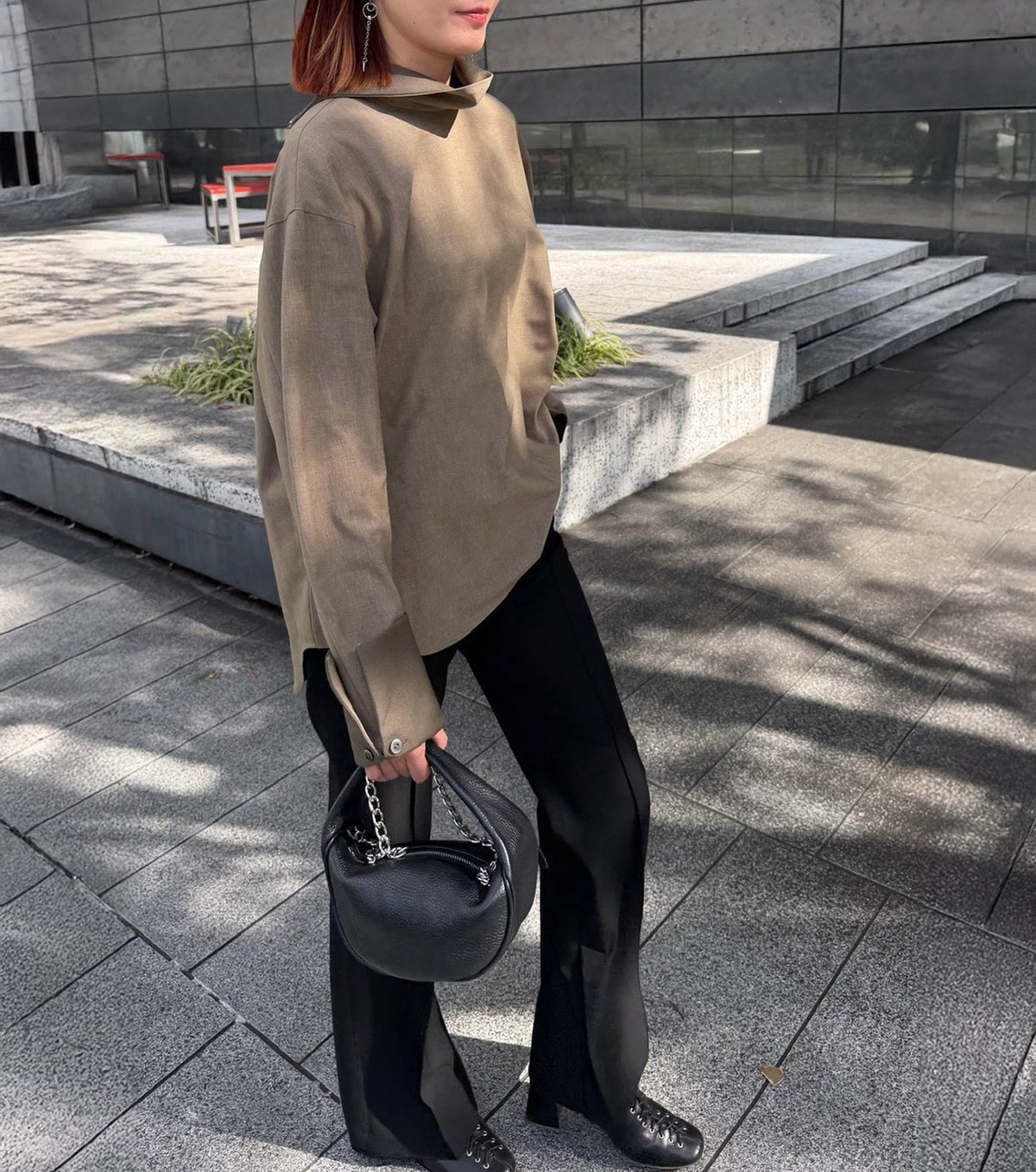 Suiting High-Neck Back-Zip Top