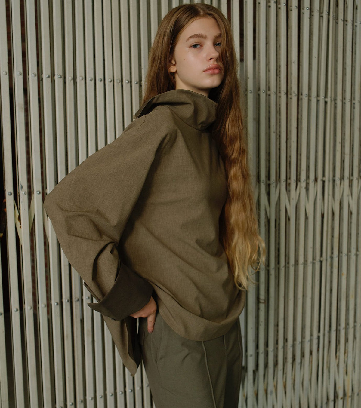 Suiting High-Neck Back-Zip Top