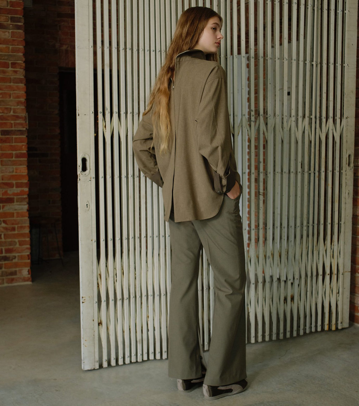 Suiting High-Neck Back-Zip Top