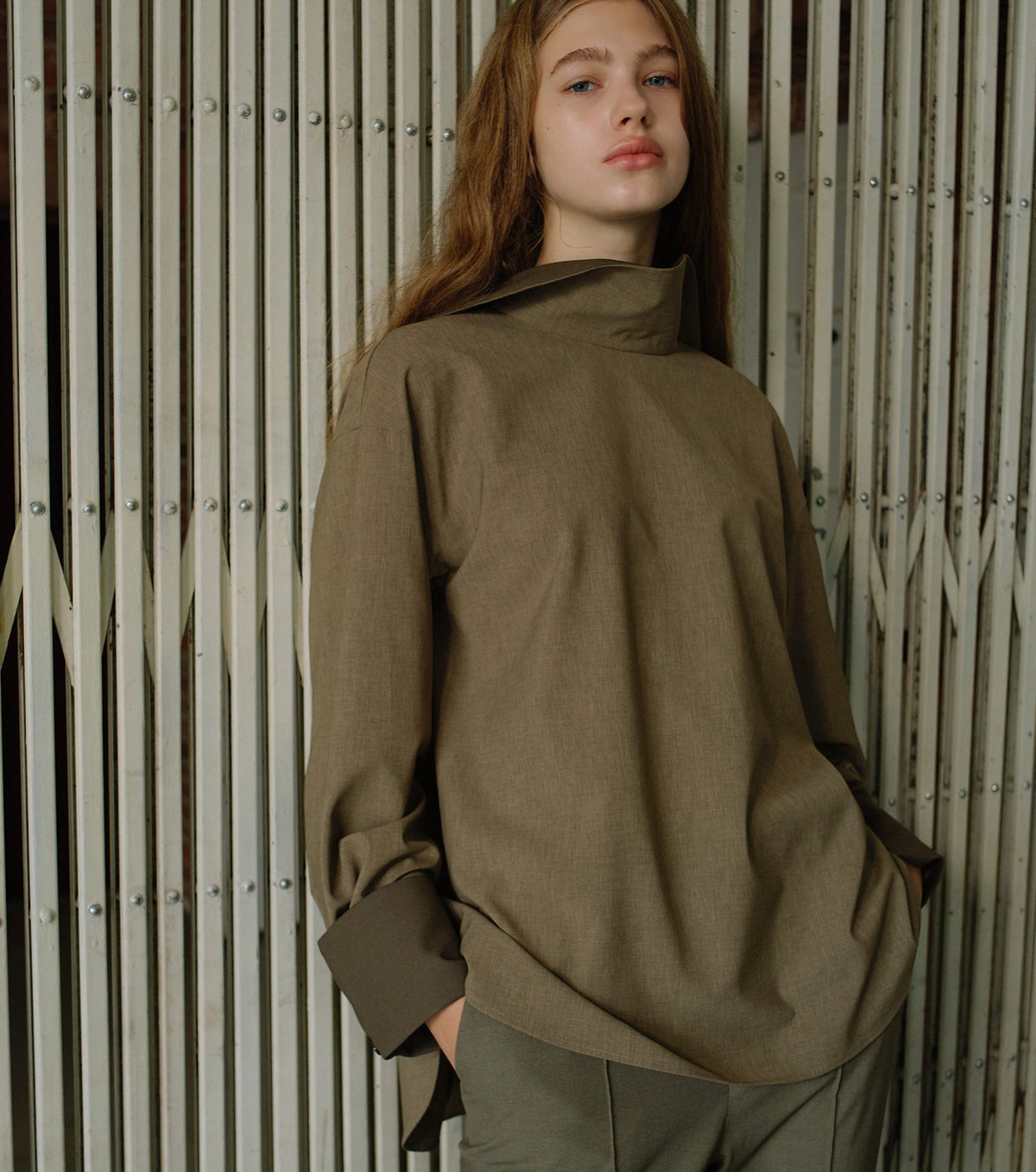 Suiting High-Neck Back-Zip Top