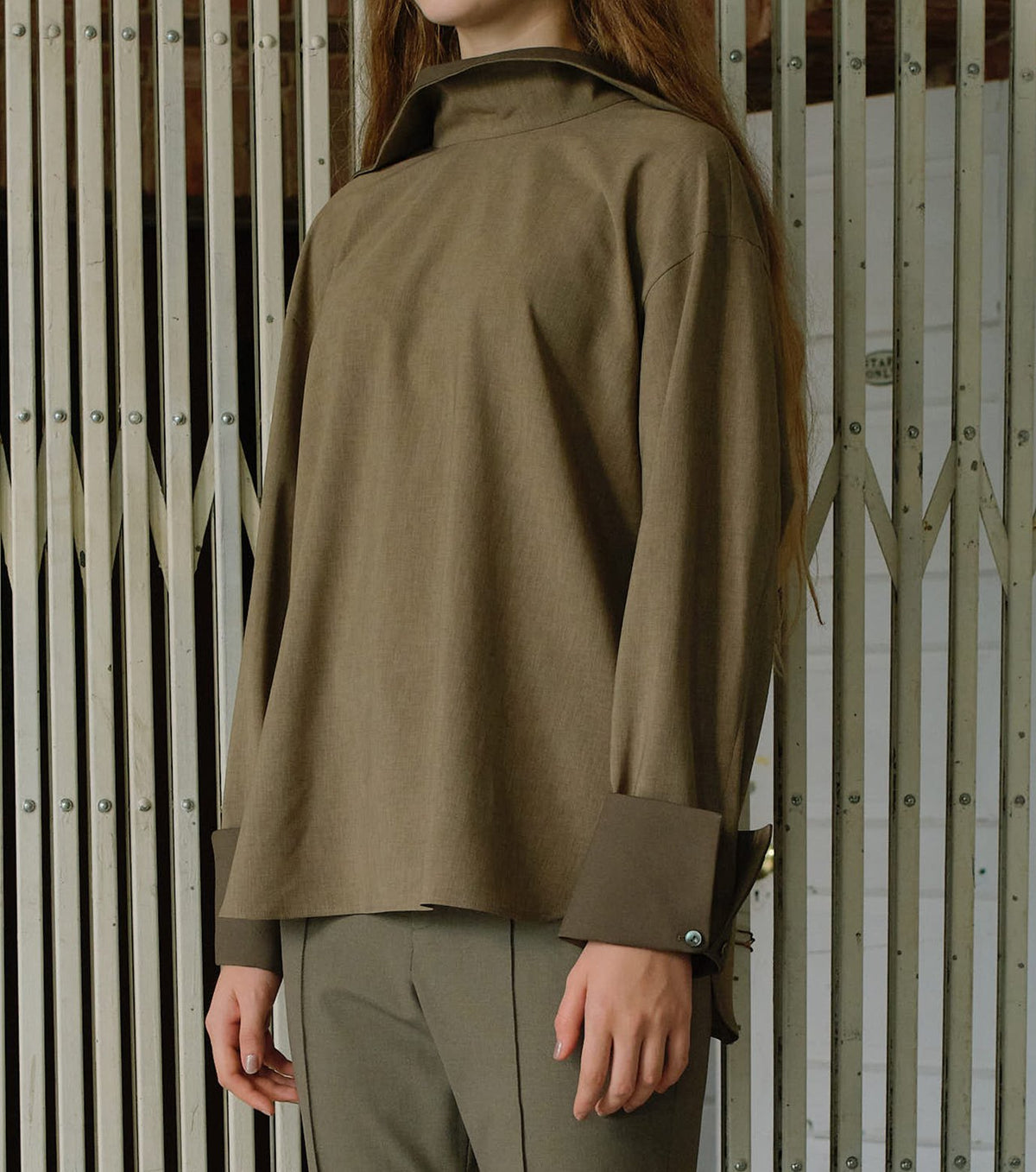 Suiting High-Neck Back-Zip Top