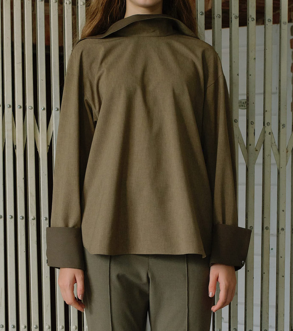 Suiting High-Neck Back-Zip Top