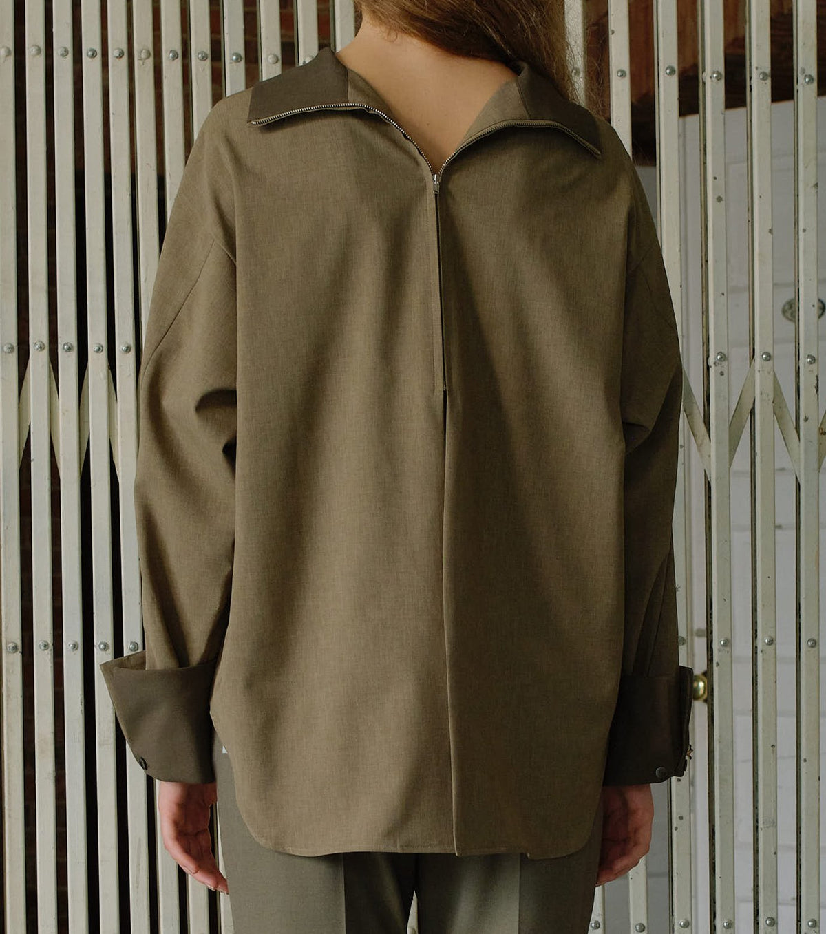 Suiting High-Neck Back-Zip Top
