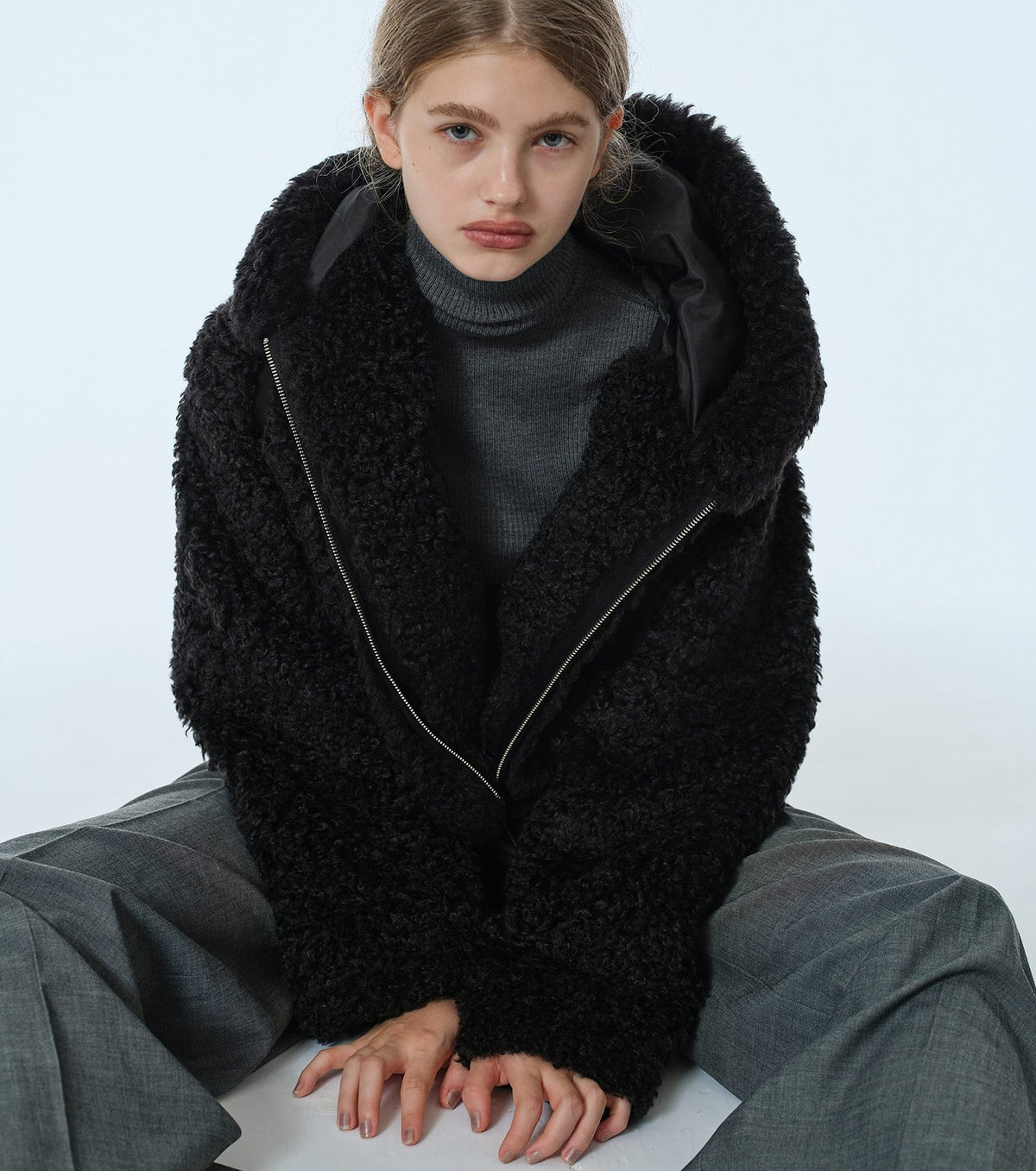 Faux Shearling Hooded Jacket