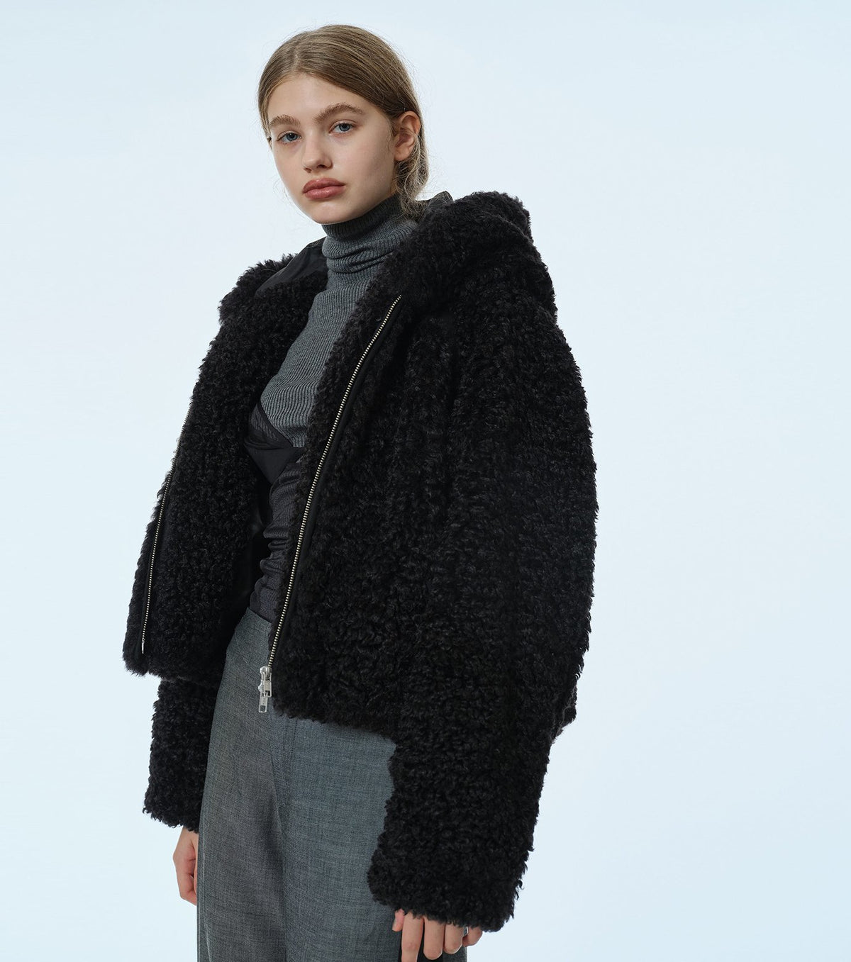 Faux Shearling Hooded Jacket