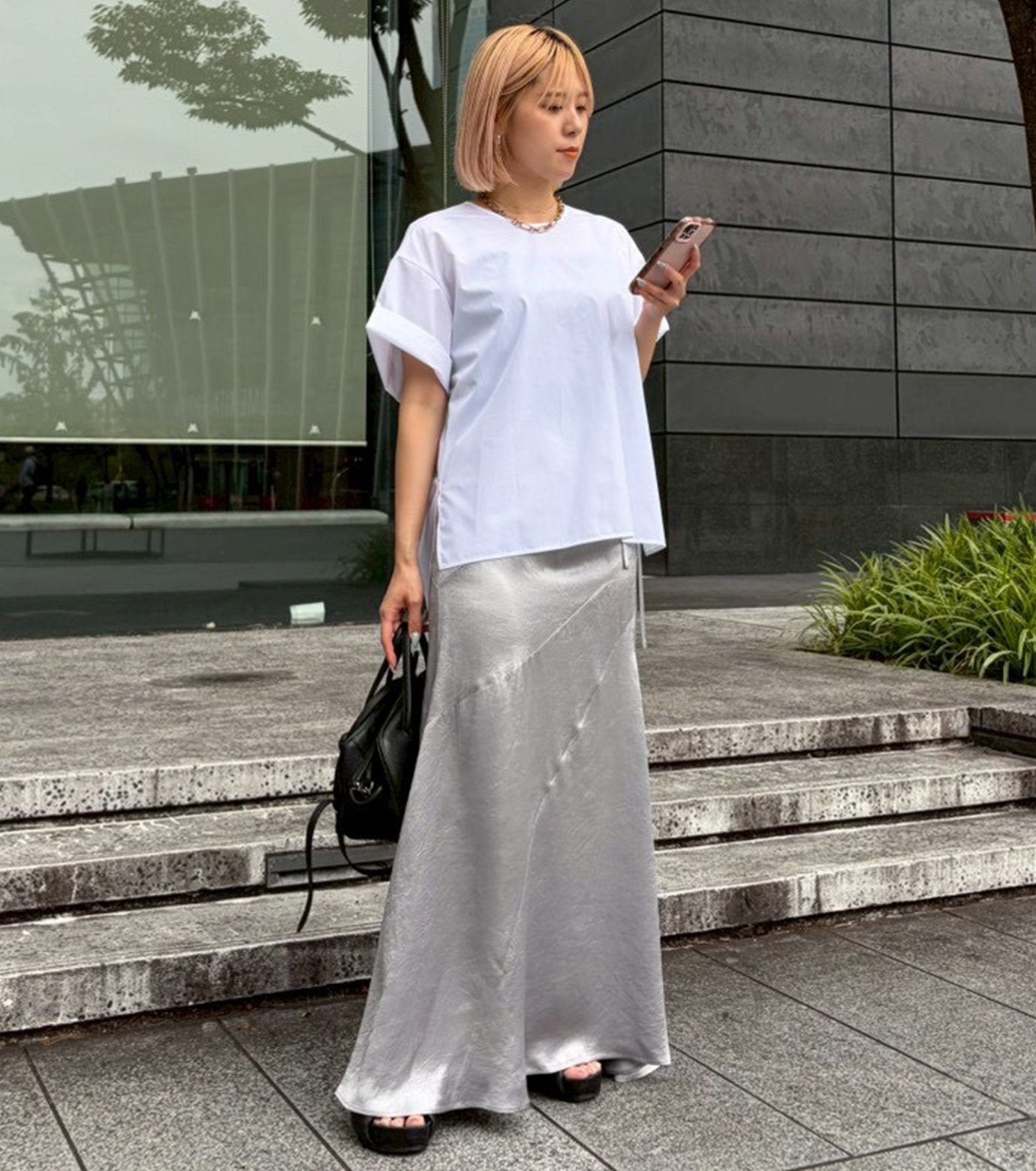 Solid Satin Maxi Skirt