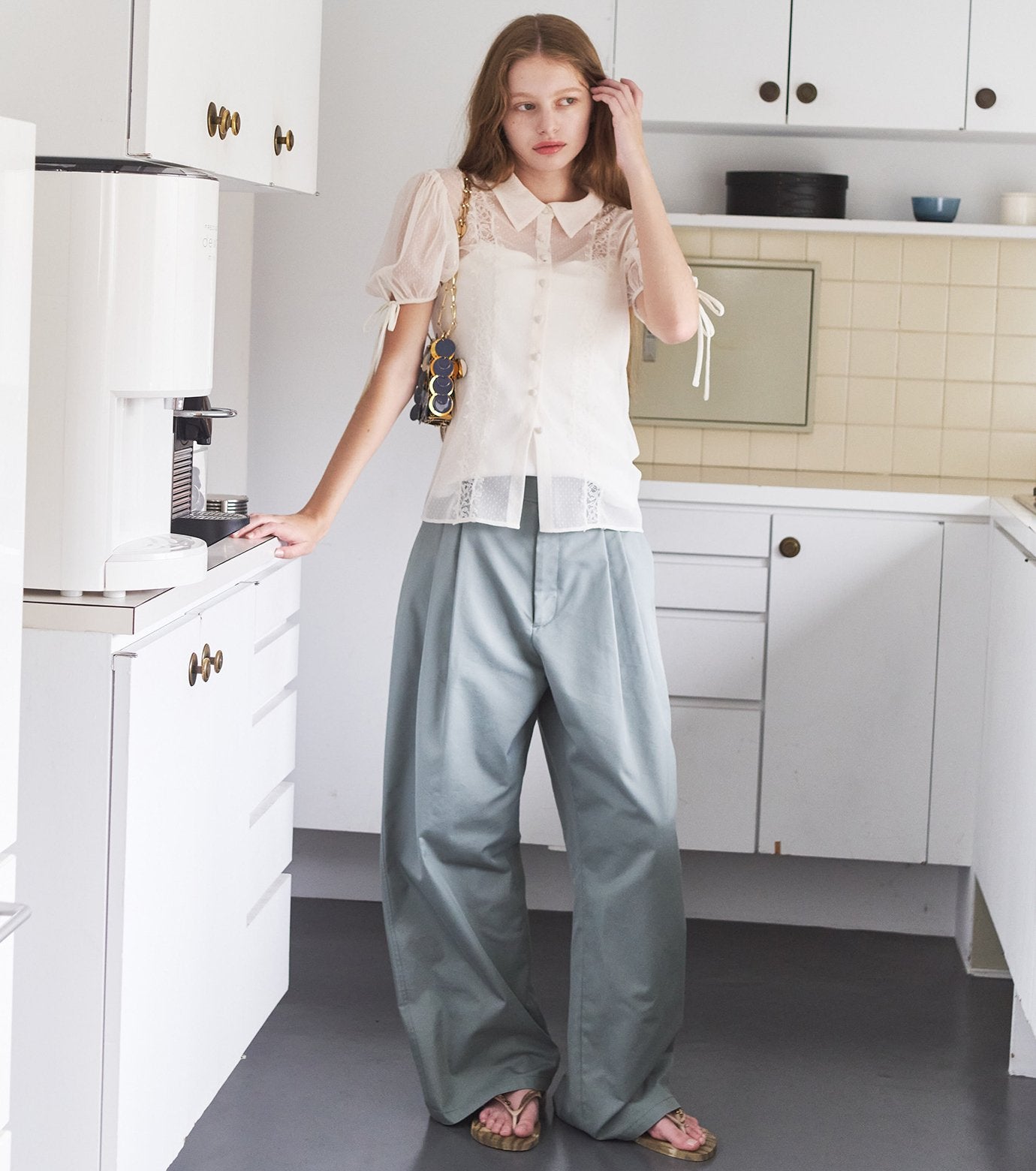 Gloss-Finish Chino Pants
