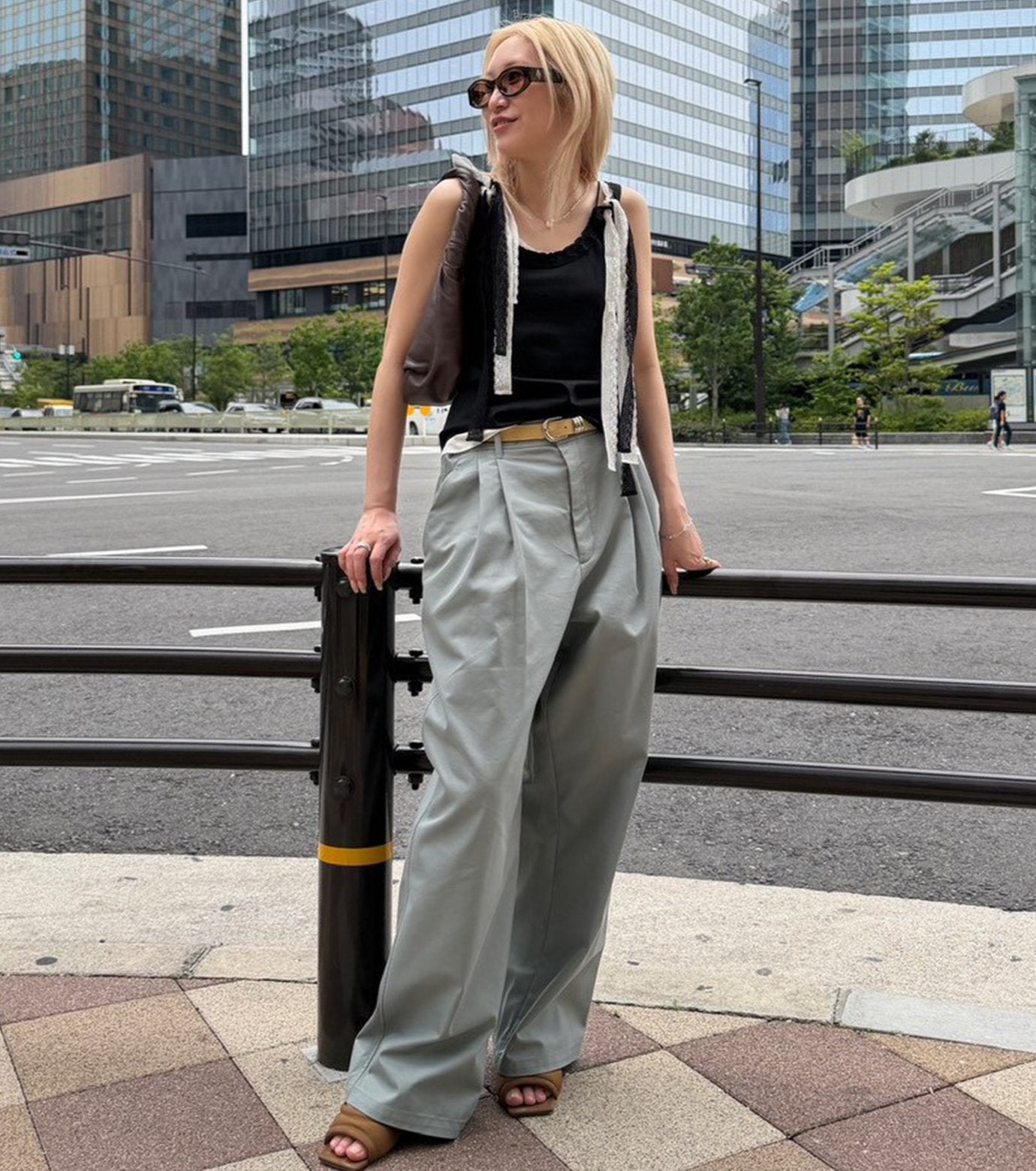 Gloss-Finish Chino Pants