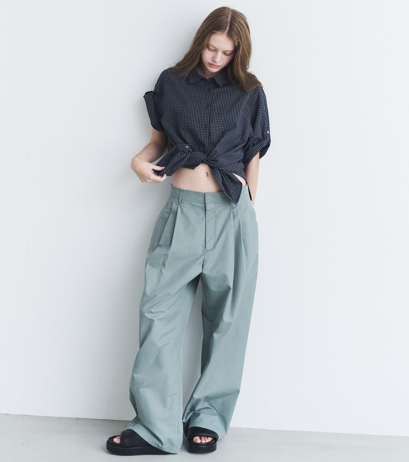 Gloss-Finish Chino Pants