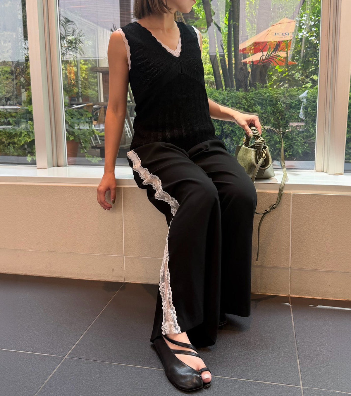 Side Lace-Trim Jogger Pants