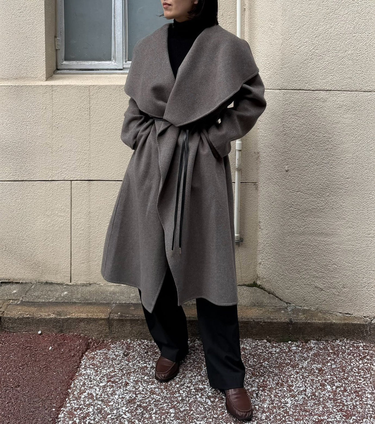 Draped Shawl Collar Coat