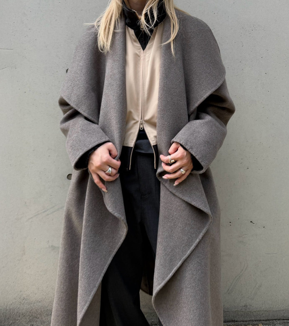 Draped Shawl Collar Coat