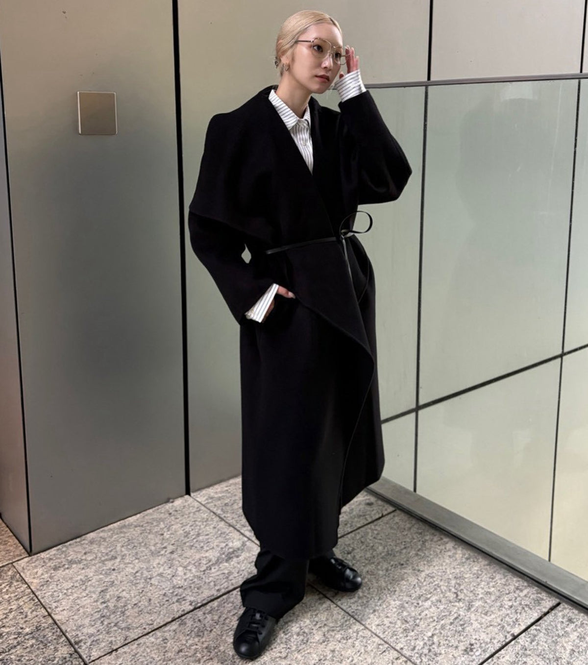 Draped Shawl Collar Coat