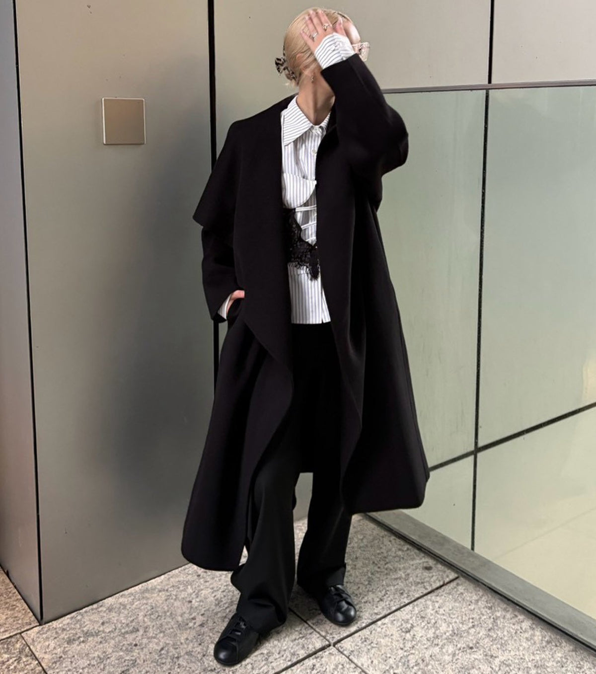 Draped Shawl Collar Coat