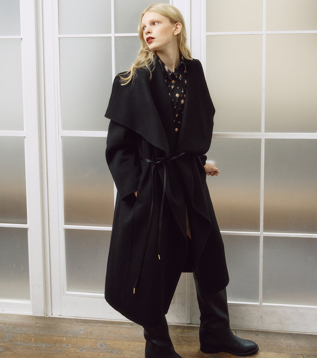 Draped Shawl Collar Coat