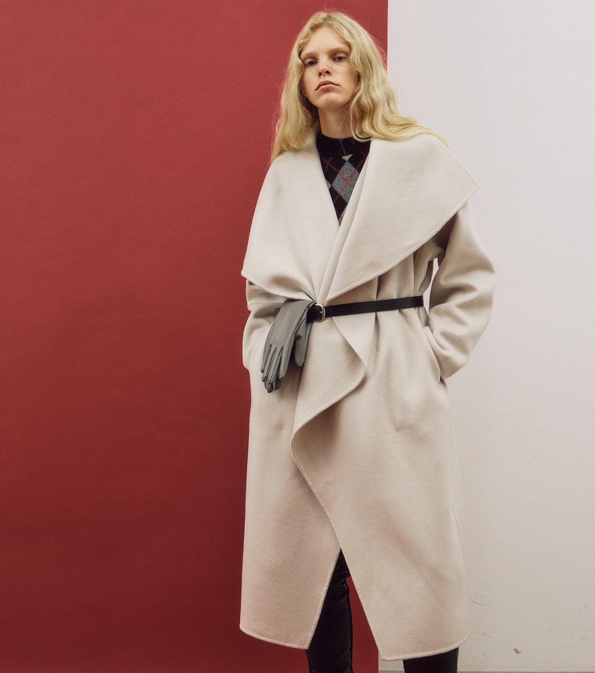 Draped Shawl Collar Coat