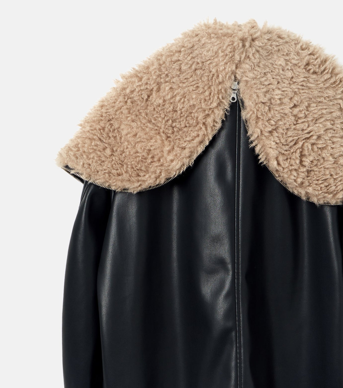 Faux Leather Shearling Collar Jacket