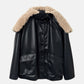 Faux Leather Shearling Collar Jacket