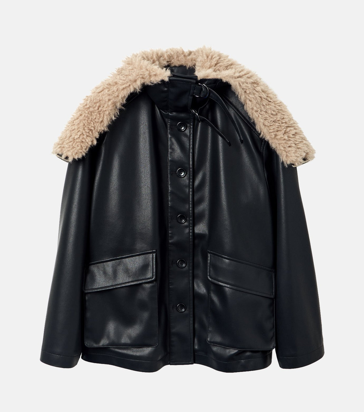 Faux Leather Shearling Collar Jacket