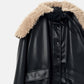 Faux Leather Shearling Collar Jacket