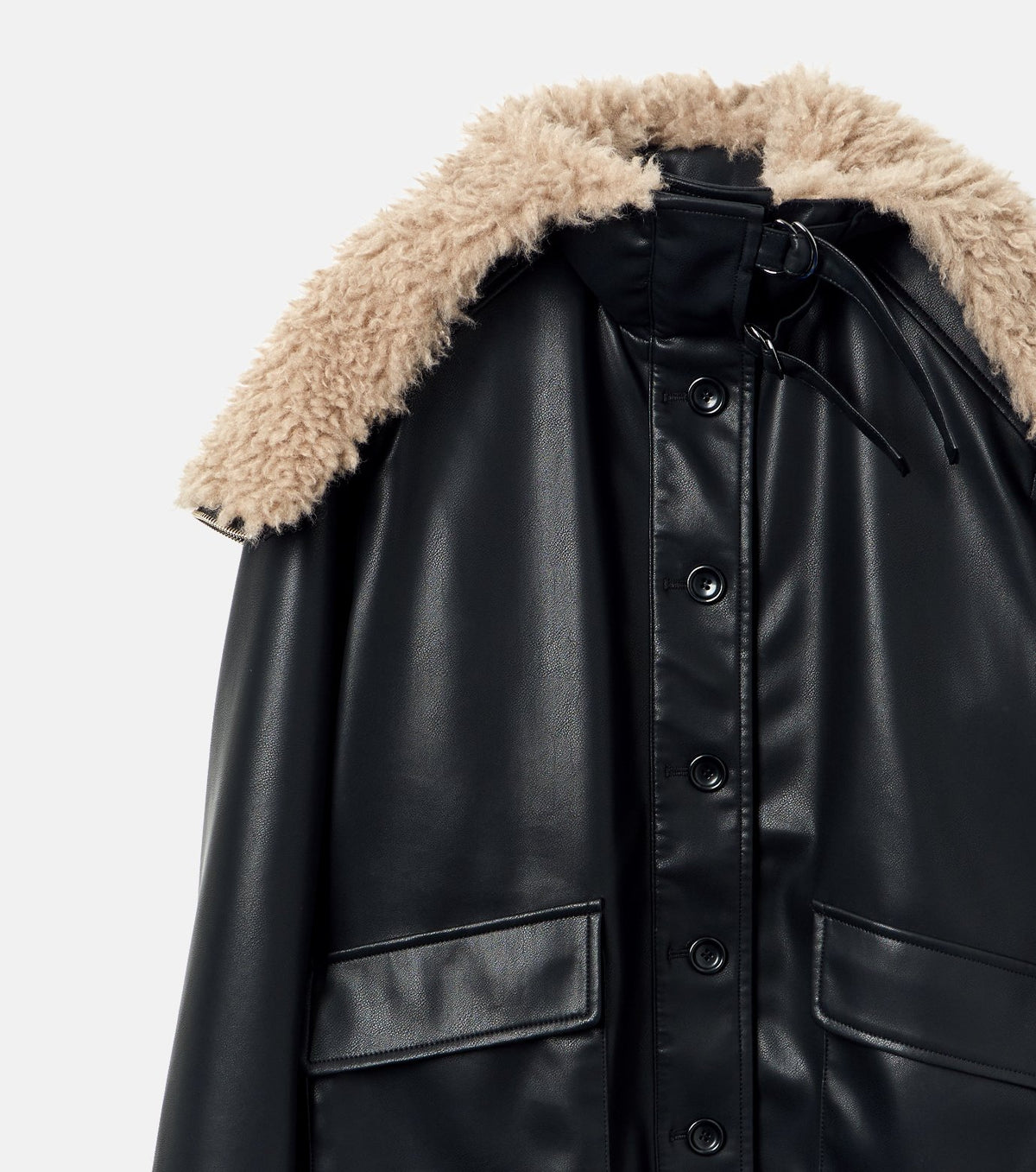 Faux Leather Shearling Collar Jacket