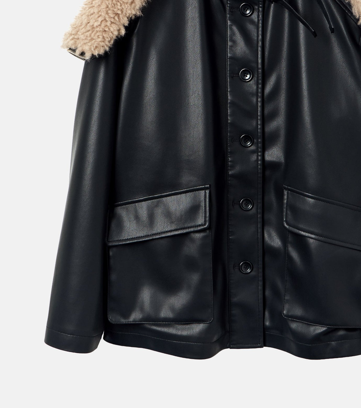 Faux Leather Shearling Collar Jacket