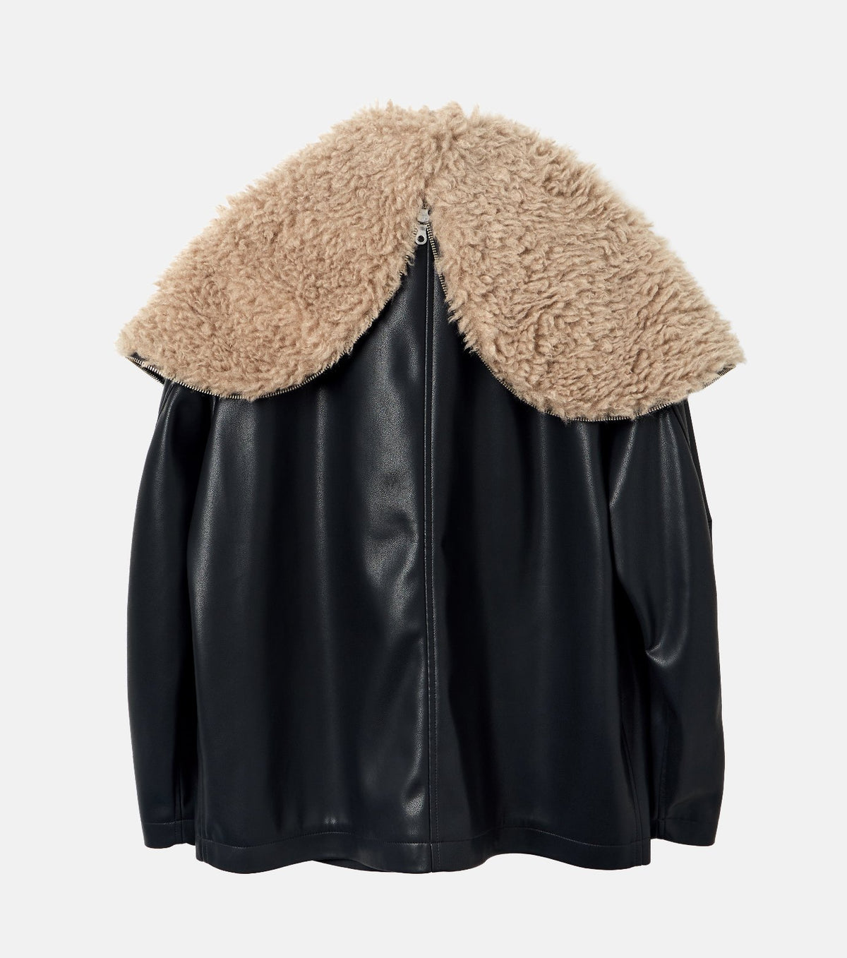 Faux Leather Shearling Collar Jacket