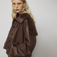 Faux Leather Shearling Collar Jacket