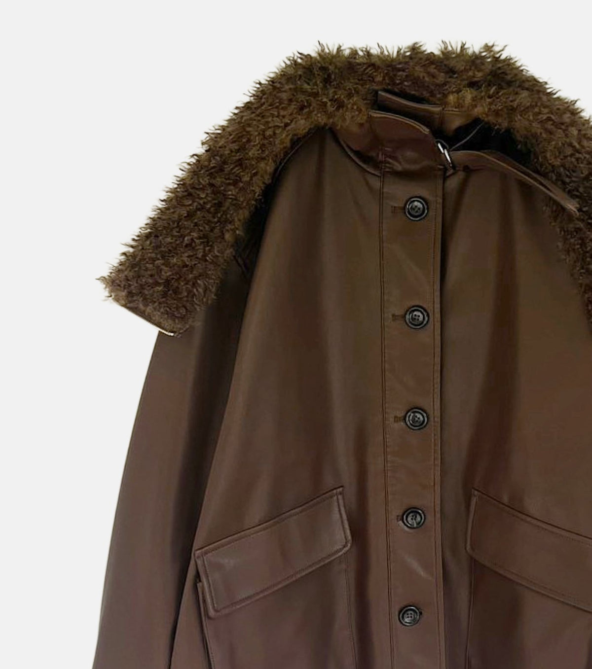 Faux Leather Shearling Collar Jacket