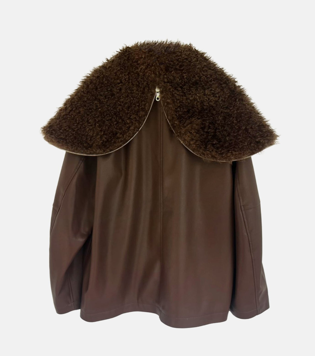 Faux Leather Shearling Collar Jacket
