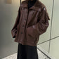 Faux Leather Shearling Collar Jacket