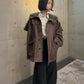 Faux Leather Shearling Collar Jacket