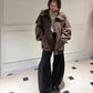 Faux Leather Shearling Collar Jacket